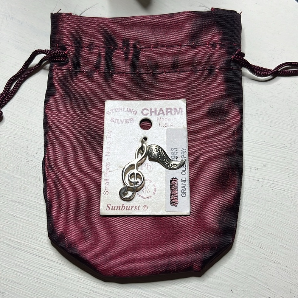 STERLING SILVER Charm Grand Ole Opry Treble Clef Charm with Tag